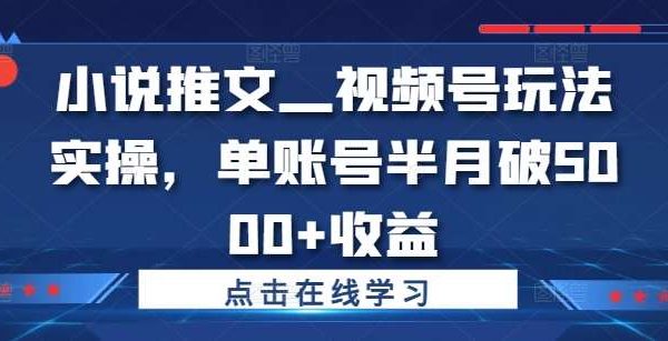 小说推文—视频号玩法实操，单账号半月破5000+收益