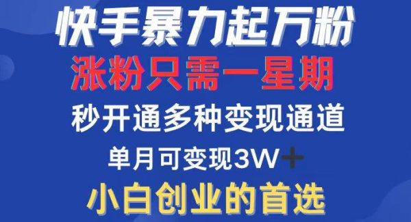 快手暴力起万粉，涨粉只需一星期，多种变现模式，直接秒开万合