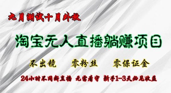 淘宝无人直播最新玩法，九月测试十月外放，不出镜零粉丝零保证金，24小…