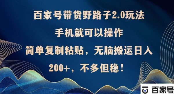 百家号带货野路子2.0玩法，手机就可以操作，简单复制粘贴，无脑搬运