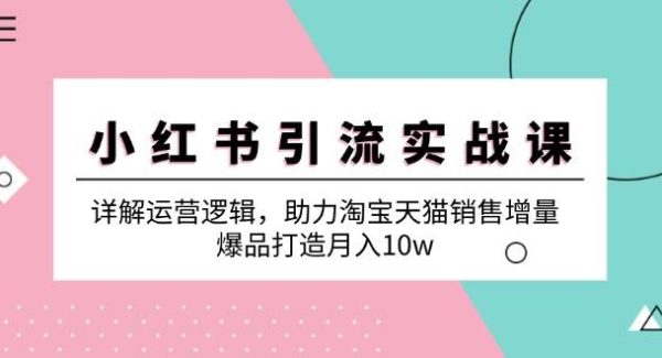 小红书引流实战课：详解运营逻辑，助力淘宝天猫销售增量，爆品打造月入10w