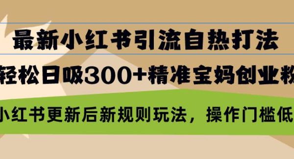 最新小红书引流自热打法，轻松日吸300+精准宝妈创业粉，小红书更新后新…