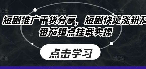 短剧推广干货分享，短剧快速涨粉及番茄锚点挂载实操