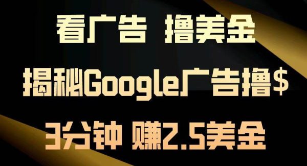 看广告，撸美金！3分钟赚2.5美金！日入200美金不是梦！揭秘Google广告…