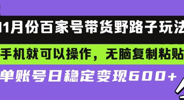百家号带货野路子玩法 手机就可以操作，无脑复制粘贴 单账号日稳定变现…
