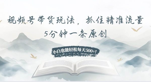 视频号带货玩法，抓住精准流量，5分钟一条原创，小白也能轻松每天500+！