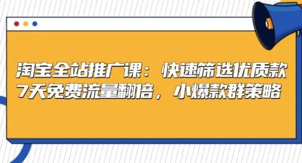 淘宝全站推广课：快速筛选优质款，7天免费流量翻倍，小爆款群策略