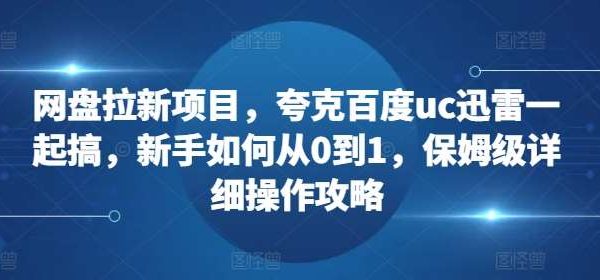 网盘拉新项目，夸克百度uc迅雷一起搞，新手如何从0到1，保姆级详细操作攻略