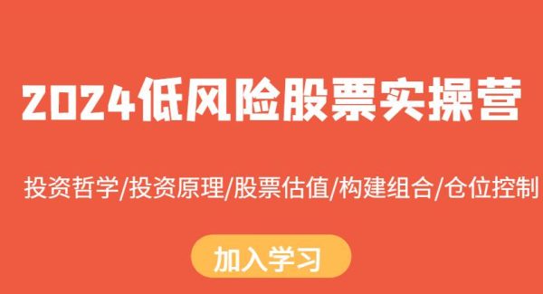 2024低风险股票实操营：投资哲学/投资原理/股票估值/构建组合/仓位控制