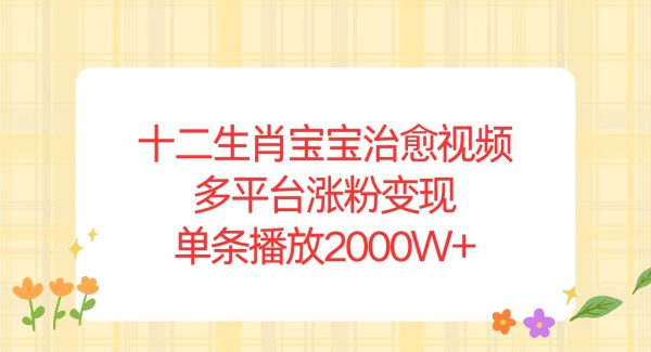 十二生肖宝宝治愈视频，多平台涨粉变现，单条播放2000W+