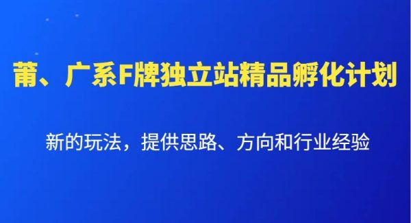 莆、广系F牌独立站精品孵化计划，新的玩法，提供思路、方向和行业经验