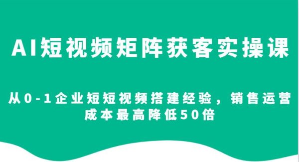 AI短视频矩阵获客实操课，从0-1企业短短视频搭建经验，销售运营成本最高降低50倍