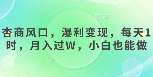 女杏商风口，瀑利变现，每天1小时，月入过W，小白也能做