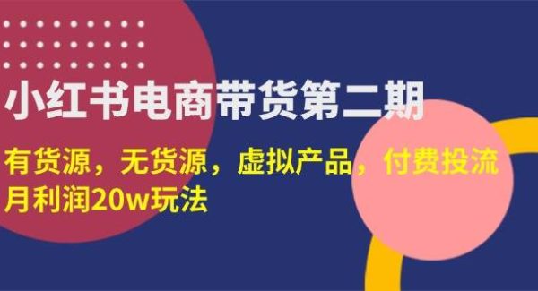 小红书电商带货第二期，有货源，无货源，虚拟产品，付费投流，月利润20w