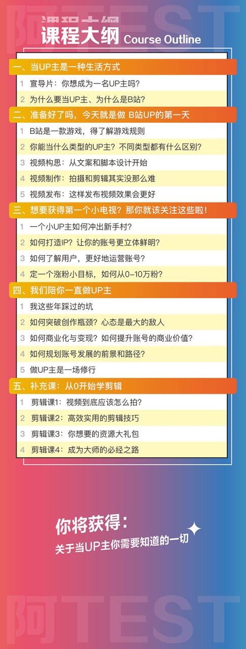 百万粉丝UP主独家秘诀：冷启动+爆款打造+涨粉变现 2个月12W粉（21节视频课)