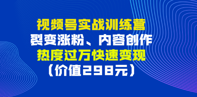 视频号实战训练营，裂变涨粉、内容创作、热度过万快速变现（价值298元）